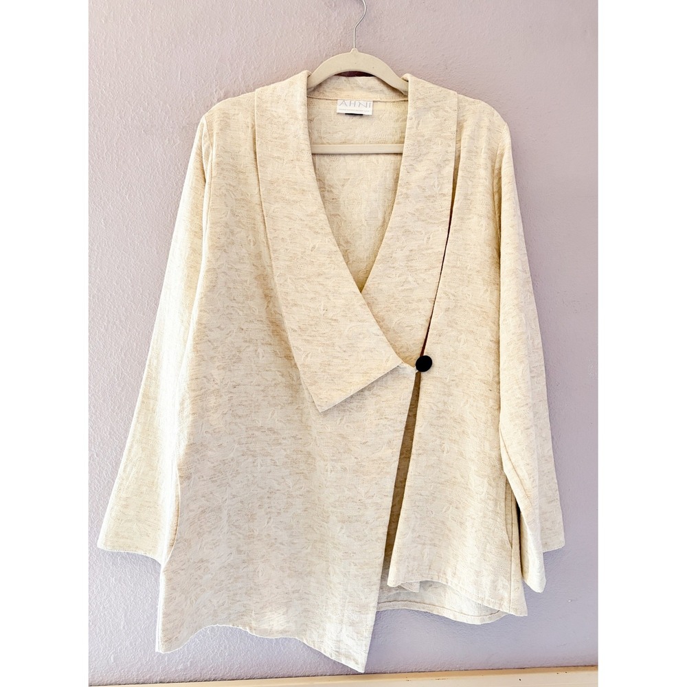 AHNI‎ Art To Wear Lagenlook Jacket Cream Cotton One Button Made in USA Size 1